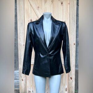 Vintage 90s/Y2K Womens Black Leather Fitted Blazer Jacket~6~